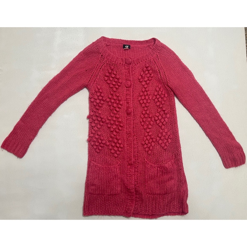 H&M Pink Textured Bobble Knit Cardigan Sweater Women Size‎ S Cozy Academia